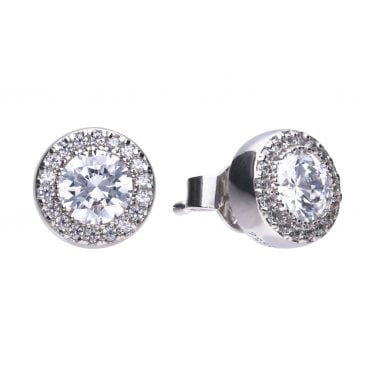 Diamonfire Sterling Silver Round CZ Pave Set Stud Earrings