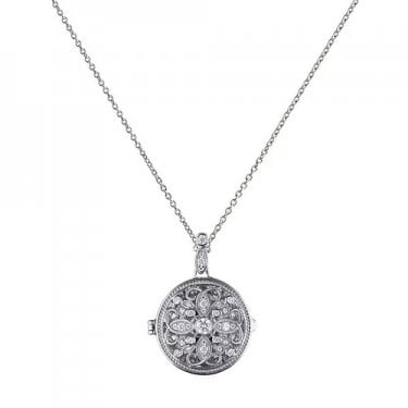 Diamonfire Sterling Silver Round Filigree Locket Necklace