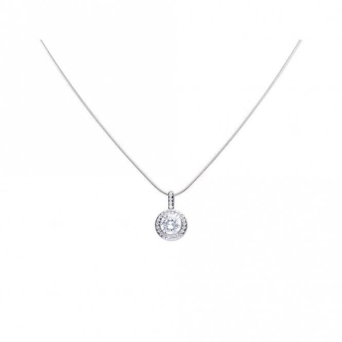 Diamonfire  Sterling Silver Round Solitaire CZ Pave Set Necklace