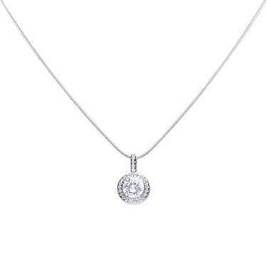 Diamonfire Sterling Silver Round Solitaire CZ Pave Set Necklace