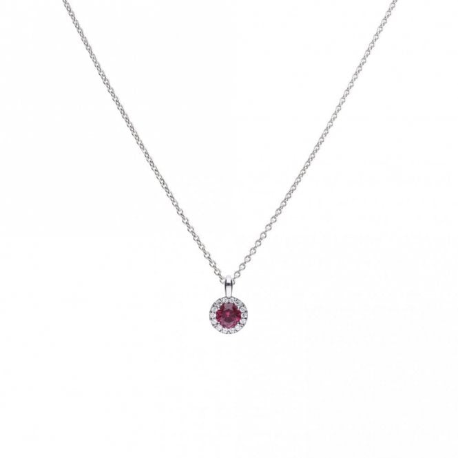 Diamonfire  Sterling Silver Ruby 1.21 ct CZ Round Solitaire Halo Necklace
