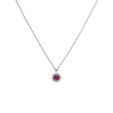 Diamonfire Sterling Silver Ruby 1.21 ct CZ Round Solitaire Halo Necklace