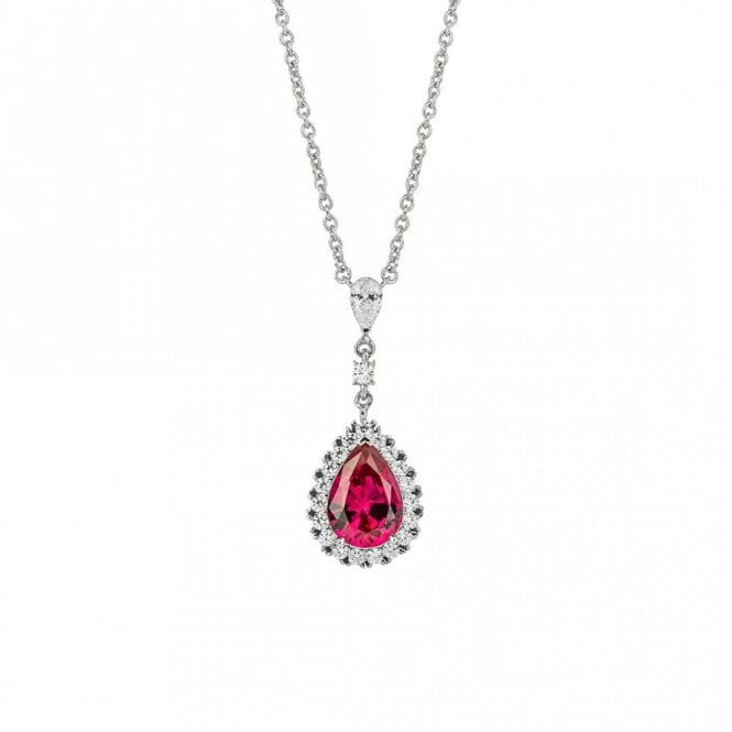 Diamonfire  Sterling Silver Ruby 2.72ct CZ Pave Teardrop Necklace 40cm-45cm