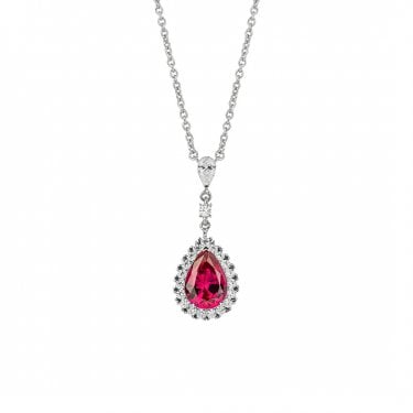 Diamonfire Sterling Silver Ruby 2.72ct CZ Pave Teardrop Necklace 40cm-45cm
