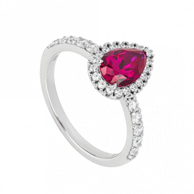 Diamonfire  Sterling Silver Ruby CZ Halo Teardrop Ring Size M1/2