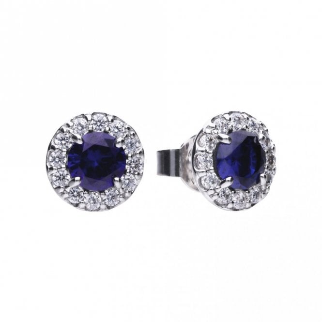 Diamonfire  Sterling Silver Sapphire 1.39ct CZ Round Solitaire Halo Earrings