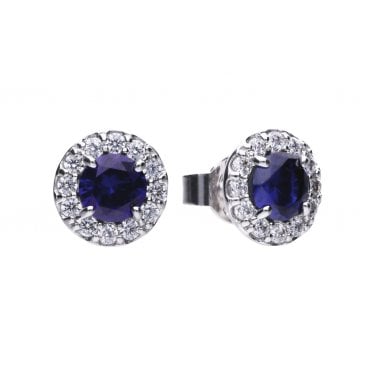 Diamonfire Sterling Silver Sapphire 1.39ct CZ Round Solitaire Halo Earrings