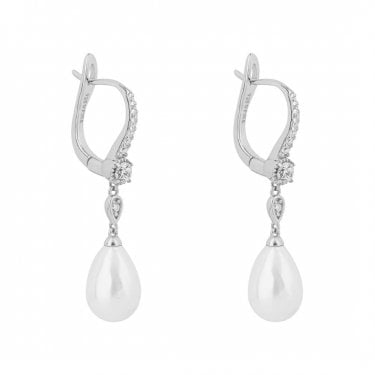 Diamonfire Sterling Silver Shell Pearl & CZ Lever Hook Earrings