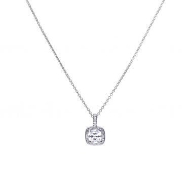 Diamonfire Sterling Silver Square Solitaire and Pave Set 1.36ct CZ Necklace