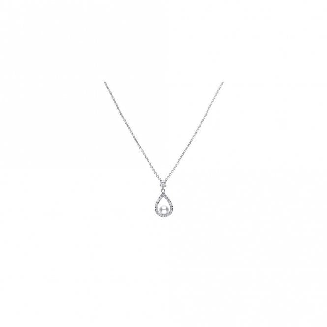 Diamonfire  Sterling Silver Teardrop Pave Set 0.55ct CZ with Round Pearl Necklace