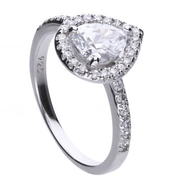 Diamonfire Sterling Silver Teardrop Shaped CZ Pave Set Ring