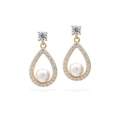 Diamonfire Teardrop with Pearl Gold Tone Drop Earrings 2.3 x 1.2cm