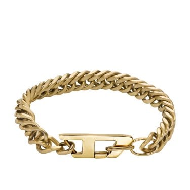 Diesel D Logo Gold Tone Stainless Steel Chain Bracelet 18.5cm