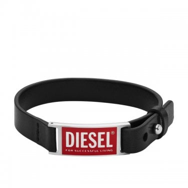 Diesel Logo Black Leather Bracelet 175-195mm