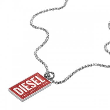Diesel Logo Dogtag Stainless Steel Necklace 22-24"