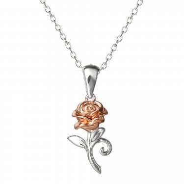Disney Beauty & The Beast Two Tone Rose Necklace 0.9 x 0.5cm, 18"