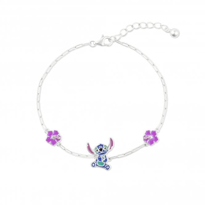Disney Jewellery Disney Lilo & Stitch Stitch & Hibiscus Flower Enamel Bracelet 1.3 x 1.1cm, 16.5cm + 2.5cm