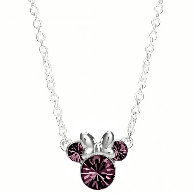 Disney Jewellery Disney Minnie Mouse CZ February Birthstone Necklace 1 x 0.9cm, 18