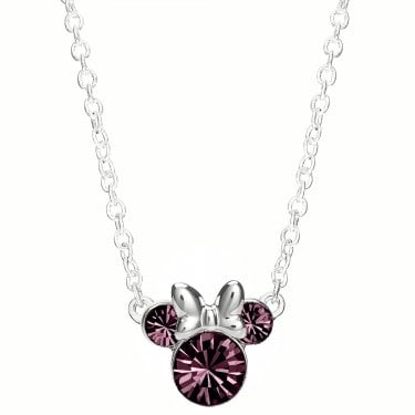 Disney Minnie Mouse CZ February Birthstone Necklace 1 x 0.9cm, 18"