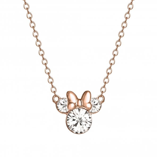 Disney Jewellery Disney Minnie Mouse Rose Gold Tone CZ Necklace 1 x 0.9cm, 16