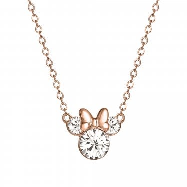 Disney Minnie Mouse Rose Gold Tone CZ Necklace 1 x 0.9cm, 16"