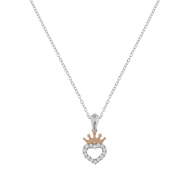 Disney Jewellery Disney Princess CZ Heart Crown Necklace 1.6 x 0.9cm, 18