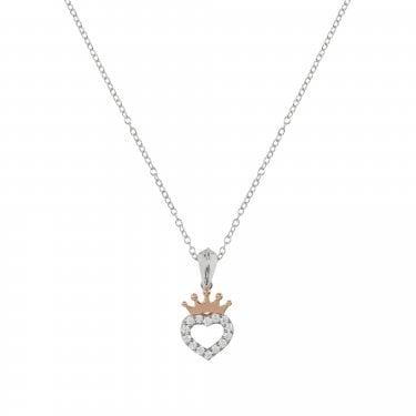 Disney Princess CZ Heart Crown Necklace 1.6 x 0.9cm, 18"