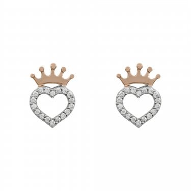 Disney Princess CZ Heart Crown Stud Earrings 1 x 0.8cm