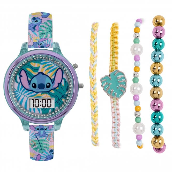 Disney Watches Lilo and Stitch Digital Silicone Strap Watch and Four Bracelet Set