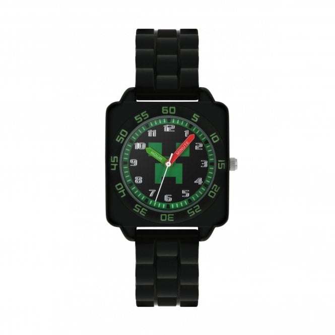 Disney Watches Minecraft Time Teacher Square Dial Black Silicone Strap Watch