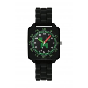 Minecraft Time Teacher Square Dial Black Silicone Strap Watch