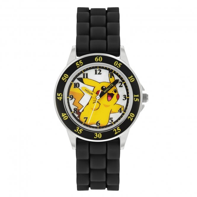 Disney Watches Pokemon Time Teacher Pikachu Black Silicone Strap Watch 