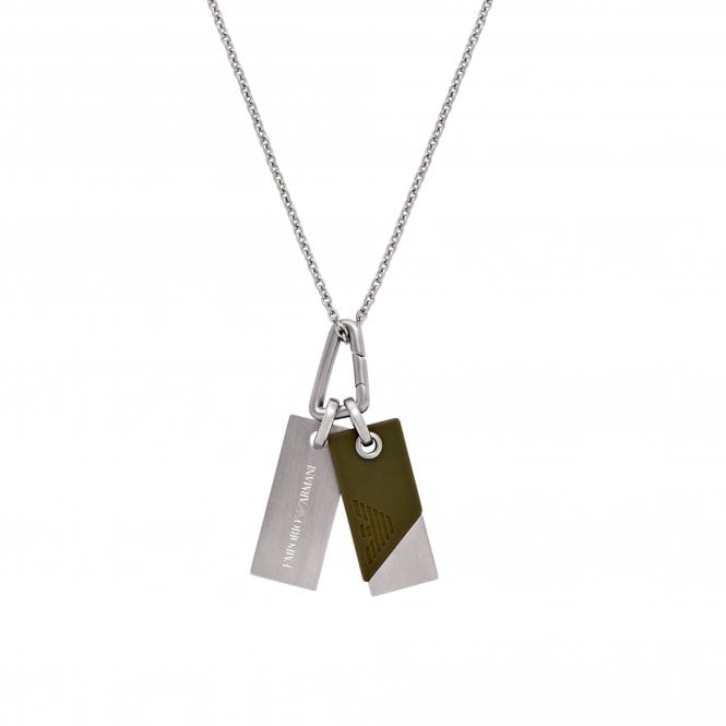 Emporio Armani Jewellery Emporio Armani Gents Eagle Logo Green Dog Tag Necklace 1.6 x 3.7cm, 50cm