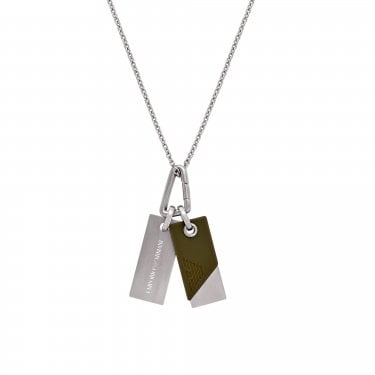 Emporio Armani Gents Eagle Logo Green Dog Tag Necklace 1.6 x 3.7cm, 50cm