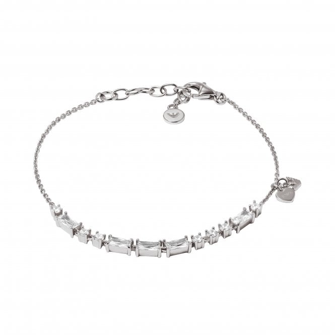 Emporio Armani Jewellery Emporio Armani Sentimental Morse Code Sterling Silver Mixed Cuts CZ Bracelet 0.5cm, 16cm + 3cm