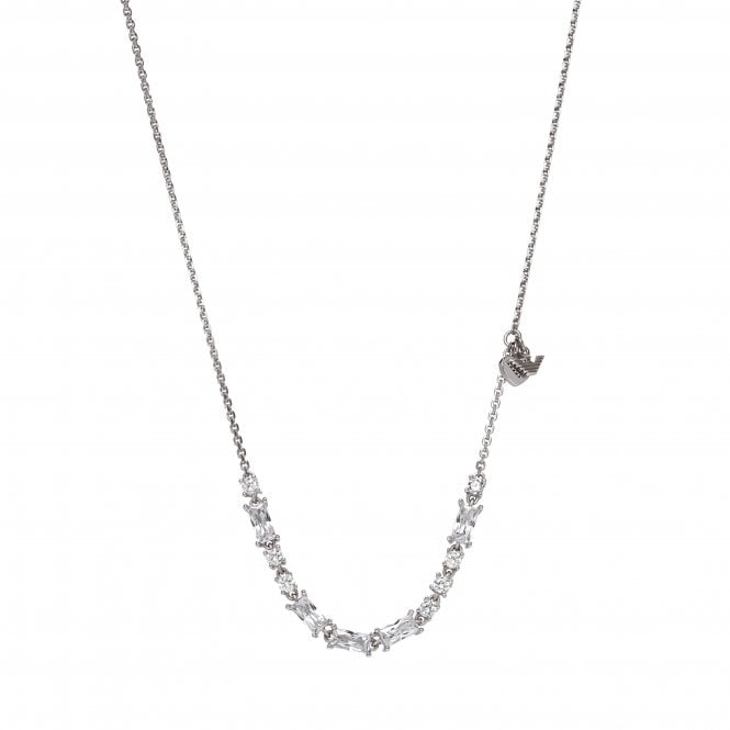 Emporio Armani Jewellery Emporio Armani Sentimental Morse Code Sterling Silver Mixed Cuts CZ Necklace 0.5cm, 35cm + 7cm