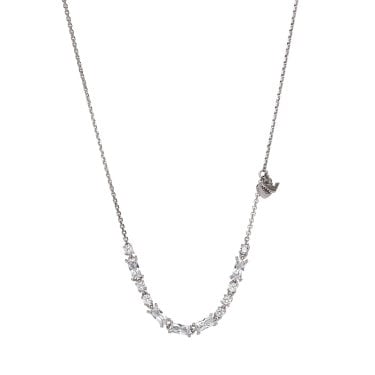 Emporio Armani Sentimental Morse Code Sterling Silver Mixed Cuts CZ Necklace 0.5cm, 35cm + 7cm