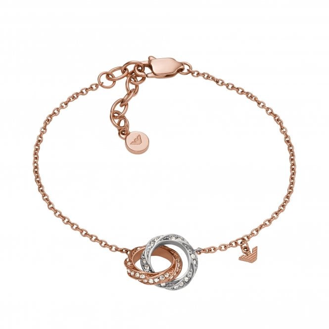 Emporio Armani Jewellery Emporio Armani Rosa Sentimental Rose Gold Tone & Stainless Steel CZ Interlinking Circles Bracelet 16cm + 3cm