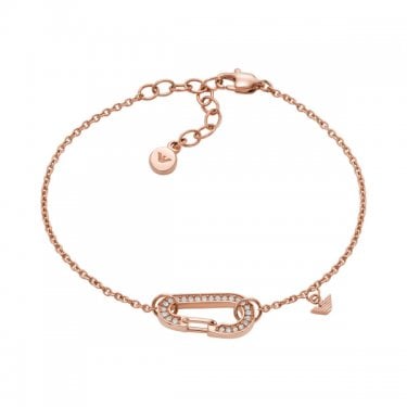 Emporio Armani Sentimental Rose Gold Tone Stainless Steel CZ Bracelet 16-23.5cm