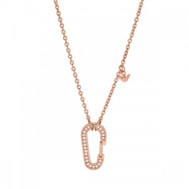 Emporio Armani Sentimental Rose Gold Tone Stainless Steel CZ Necklace 35+7cm