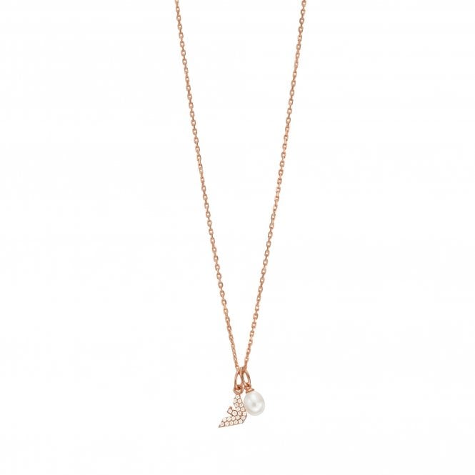 Emporio Armani Jewellery Emporio Armani Tiny Shiny Logo Sterling Silver & Rose Gold Tone Pearl & CZ Logo Necklace 35cm + 7cm