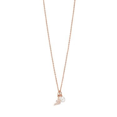 Emporio Armani Tiny Shiny Logo Sterling Silver & Rose Gold Tone Pearl & CZ Logo Necklace 35cm + 7cm