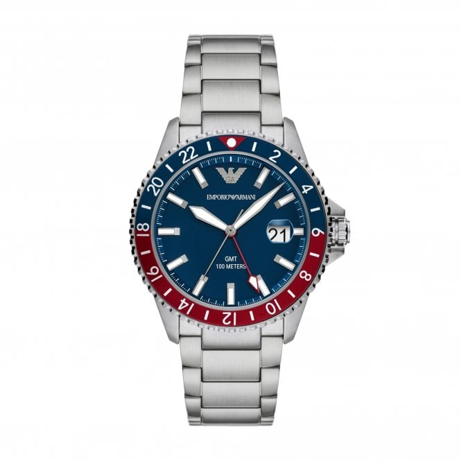 Emporio Armani Watches Emporio Armani Gents Sea Explorer Blue & Red Stainless Steel Watch