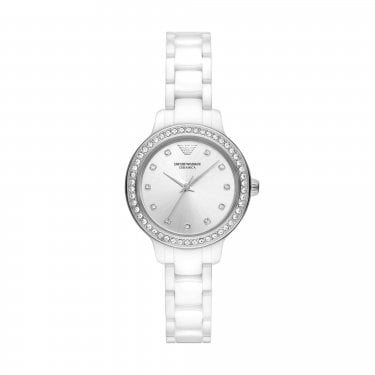 Emporio Armani Ladies Cleo White Ceramic Strap Watch