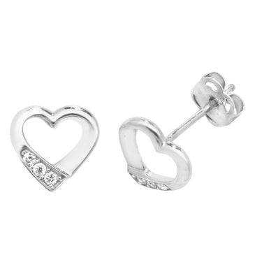 9ct White Gold CZ Open Heart Stud Earrings 0.62g, 0.7cm