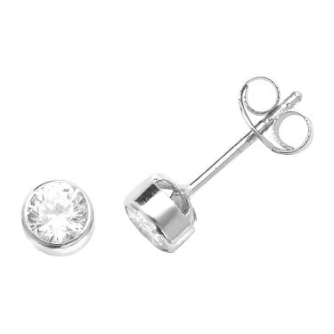 9ct White Gold CZ  Rubover Stud Earrings 0.37g, 0.4cm