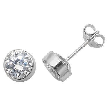9ct White Gold CZ  Rubover Stud Earrings 0.49g, 0.6cm