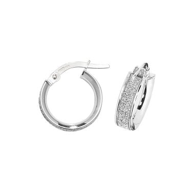 9ct White Gold Glitter 10mm Hoop Earrings 1.4g
