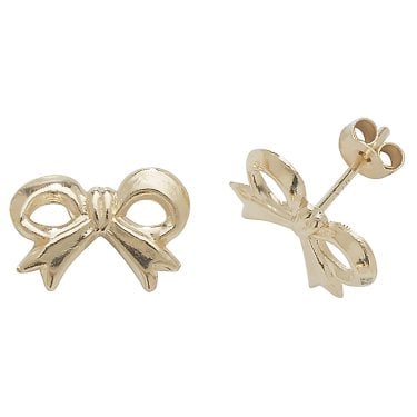9ct Yellow Gold Bow Stud Earrings 0.3g, 1x0.7cm