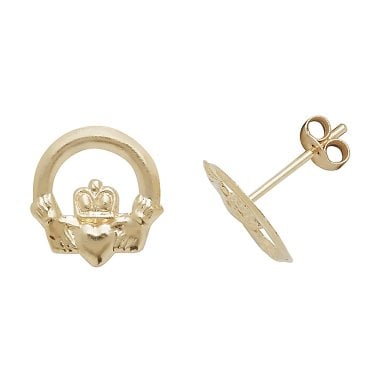 9ct Yellow Gold Claddagh Stud Earrings 0.27g, 0.9cm
